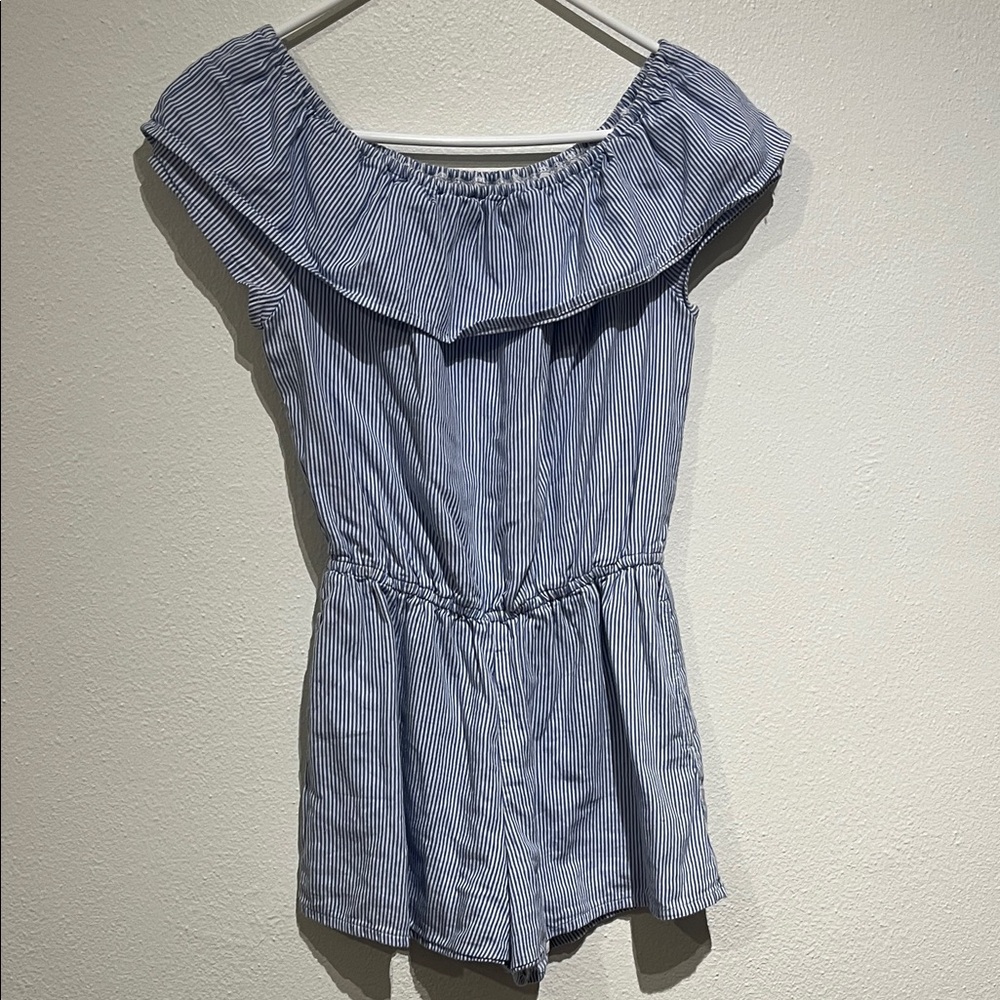 Abercrombie Kids Blue Striped Off-Shoulder Cotton Romper